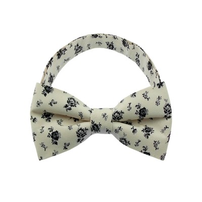 Cream Flower Pattern 1 Bow Tie