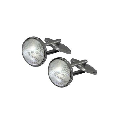 Wave Pearl Gun Metal Circle Cufflink
