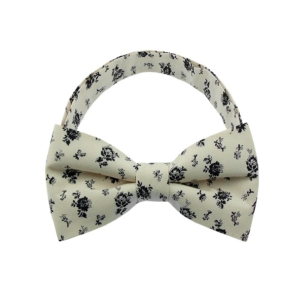 Cream Flower Pattern 1 Bow Tie
