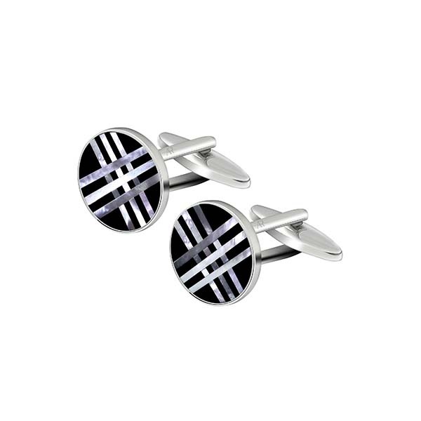 Cross Pearl Onyx Circle Cufflink