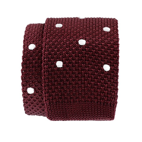 Slim Maroon Polka Dot Knit Necktie
