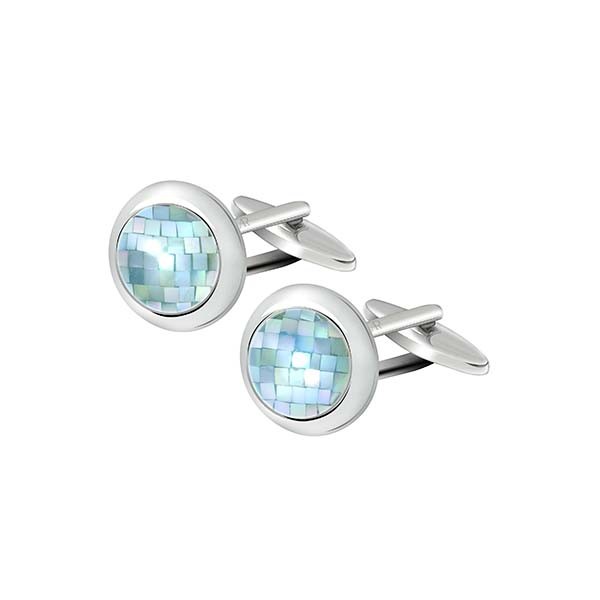 Blue Pearl Mosaic Circle Cufflink
