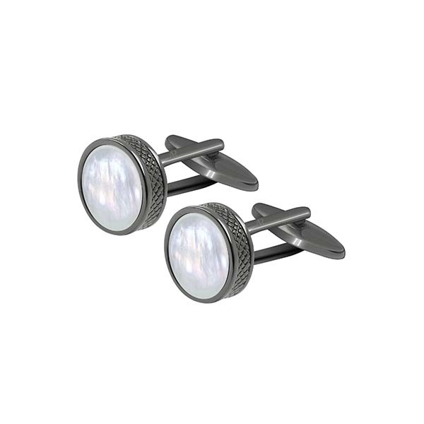 Pearl Gun Metal Circle Cufflink