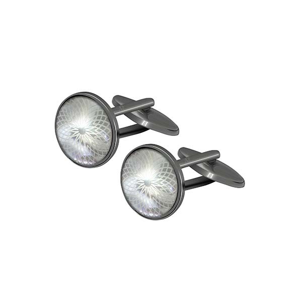 Wave Pearl Gun Metal Circle Cufflink