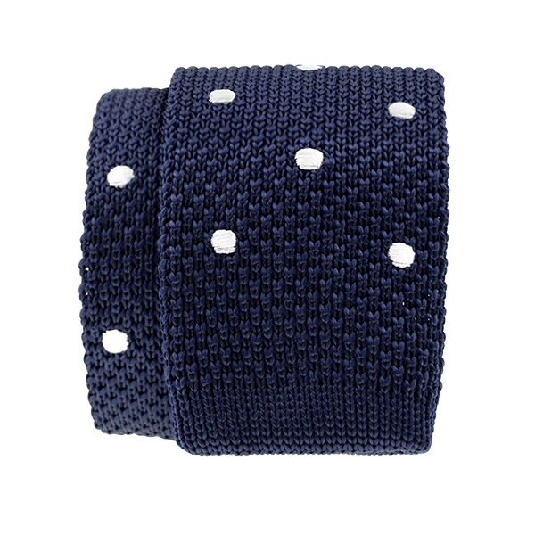 Slim Navy Polka Dot Knit Necktie