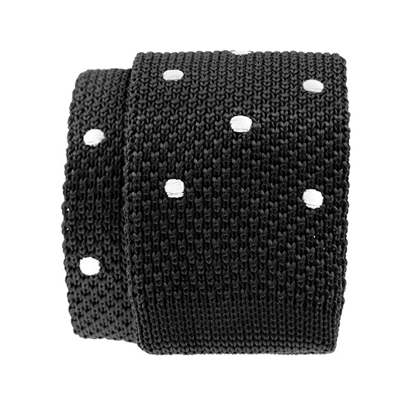 Slim Black Polka Dot Knit Necktie
