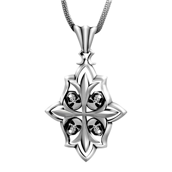 4 Skulls Cross Pendant