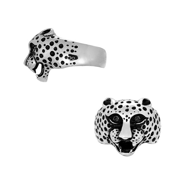 Black Crystal Leopard Head Ring